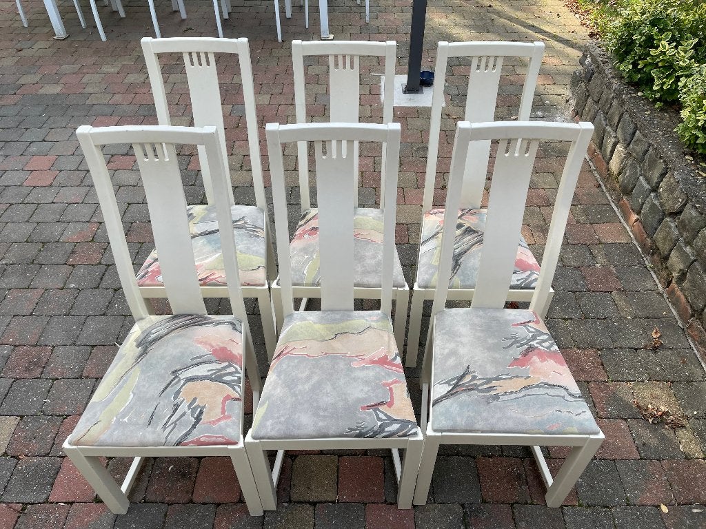 Set van 6 witte houten eetkamerstoelen, Maison & Meubles, Chaises, Enlèvement, Blanc, Klassiek., Bois