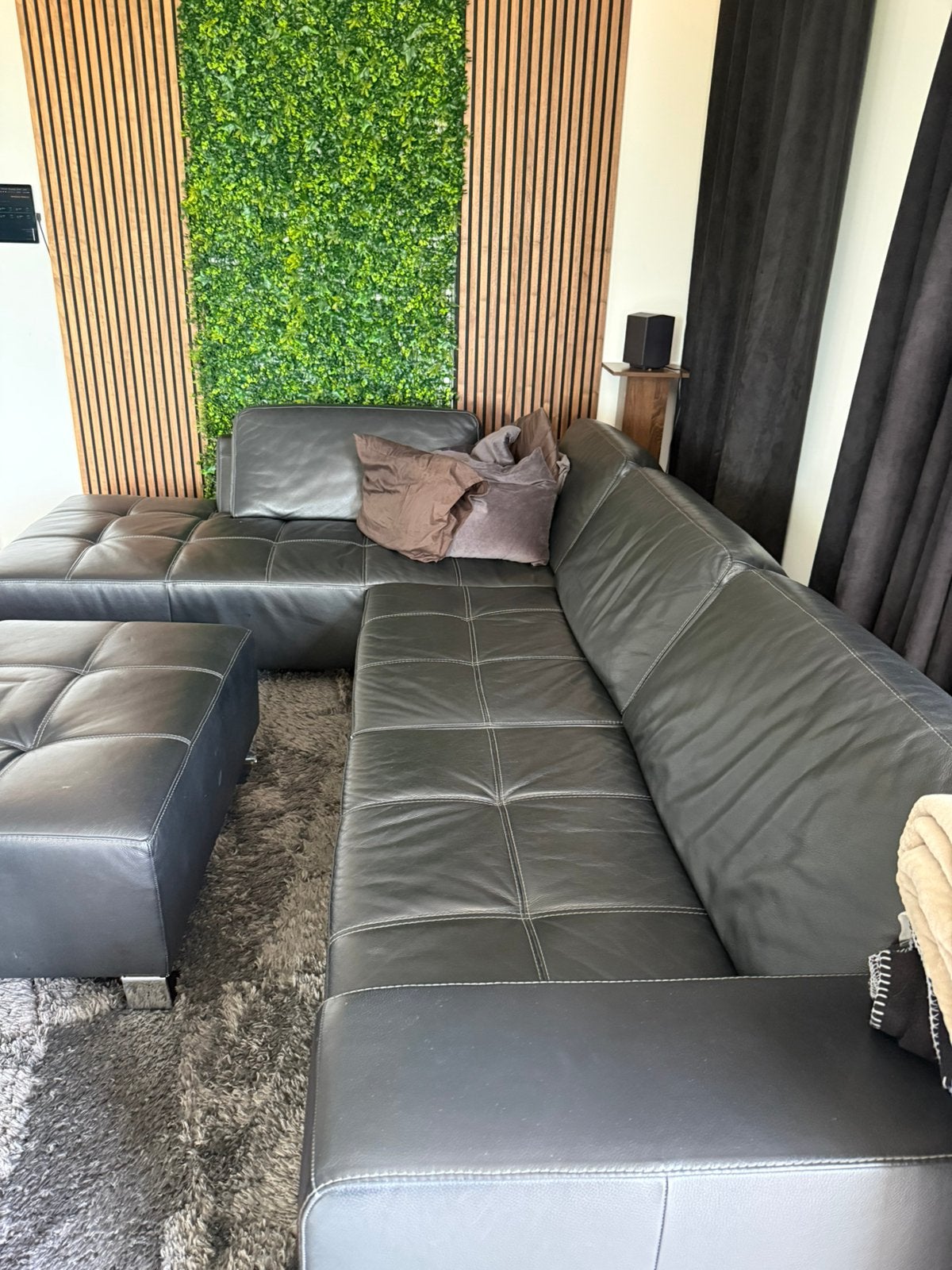 Lederen zetel met chaise longue, Huis en Inrichting, Ophalen, Gebruikt, Leer, Modern