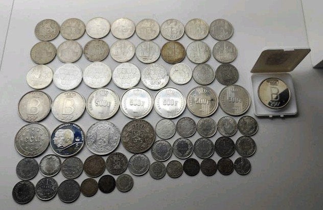 mooi groot zilver lot van 64 zilveren belgische munten, Enlèvement, Argent, Série, Argent
