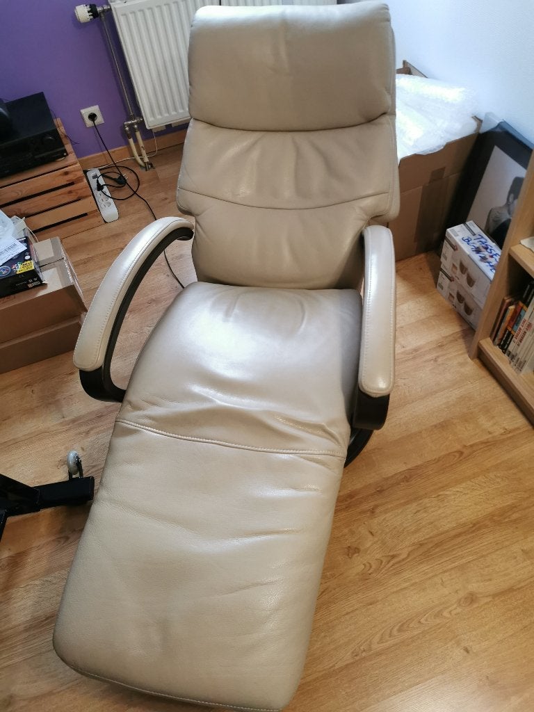 Fauteuil Cuir Relax électrique Cuir vachette Beige, Enlèvement, Comme neuf, Bois