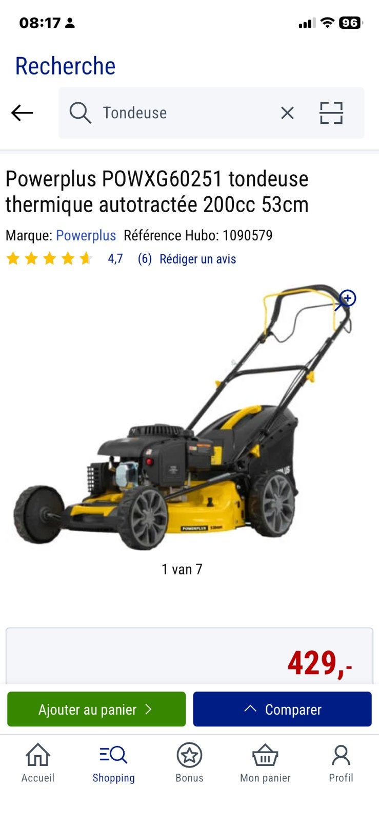 Tondeuse thermique 223cm3 53 cm acu dema elec, Tuin en Terras, Grasmaaiers, Ophalen, Nieuw