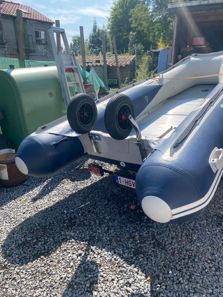 Rubberboot met aanhangwagen en honda motor 8 of 20 pk, Watersport en Boten, Ophalen, Zo goed als nieuw