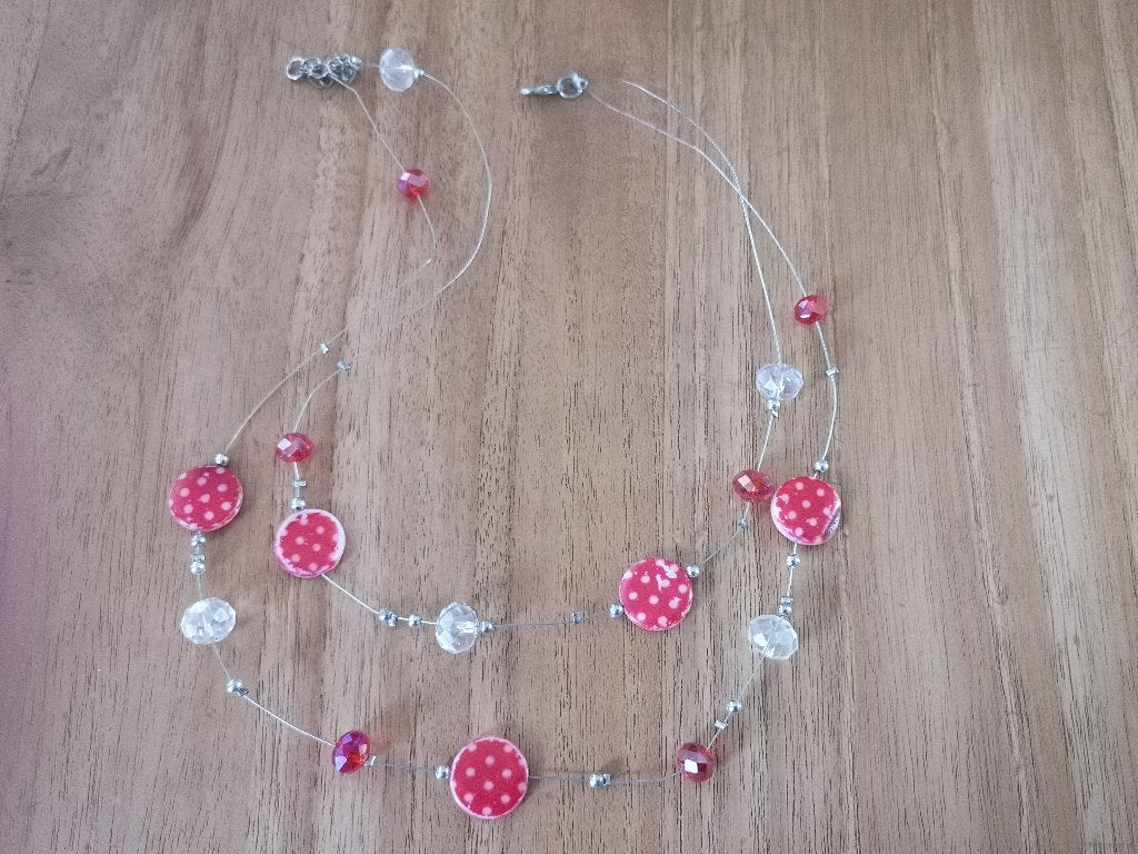 Leuke retro stijl halsketting (zie foto's), Bijoux, Sacs & Beauté, Colliers, Enlèvement ou Envoi, Comme neuf, Rose, Autres matériaux