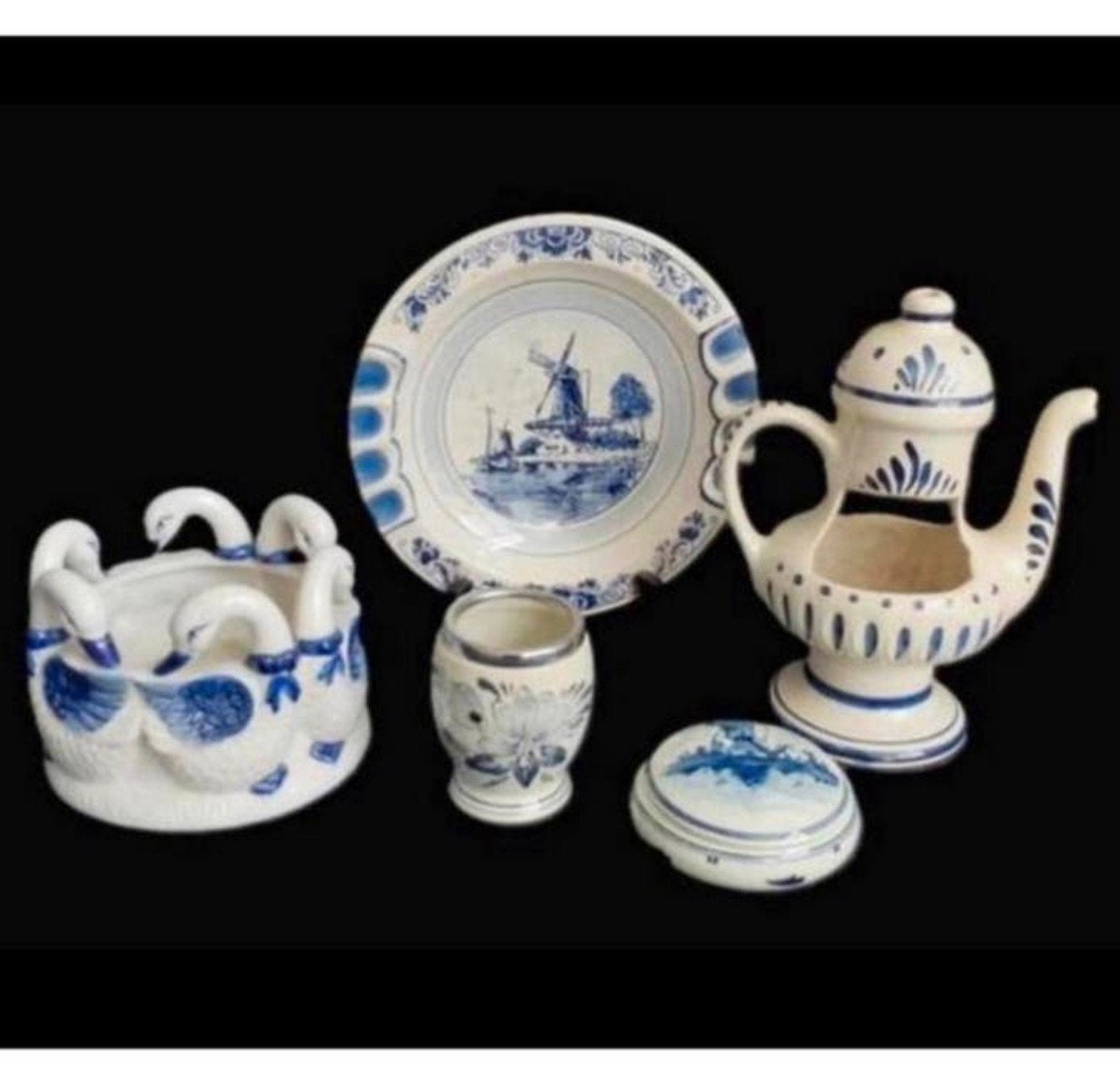 Set 1950-1960 antiek Delftsblauw servies theepot Vaas Pot, Ophalen of Verzenden