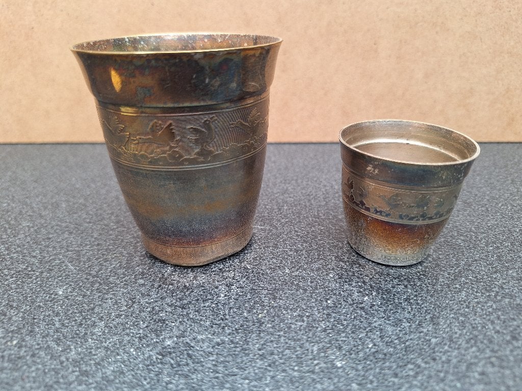 Timbale et coquetier oies métal argenté, Enlèvement ou Envoi, Argent