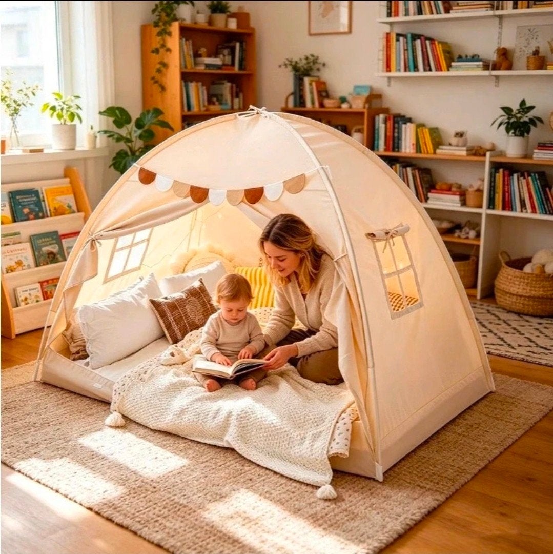 kinder extra groot speel-bed tent, beige, nieuwstaat!, Kinderen en Baby's, Ophalen of Verzenden, Zo goed als nieuw