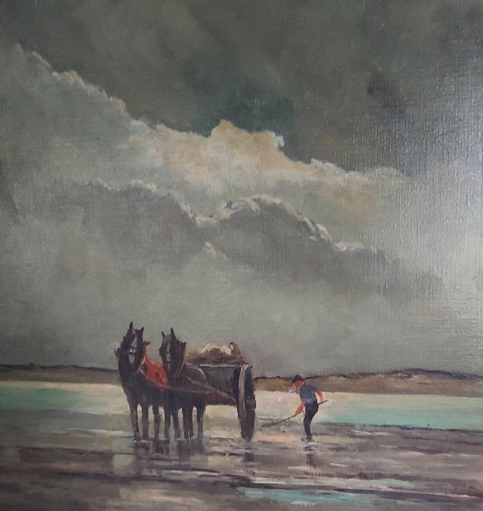 Mooi oud frans schilderij olieverf op doek, visser R. Laloux, Antiek en Kunst, Maritiem / water, Doek, Ophalen of Verzenden, Olieverf