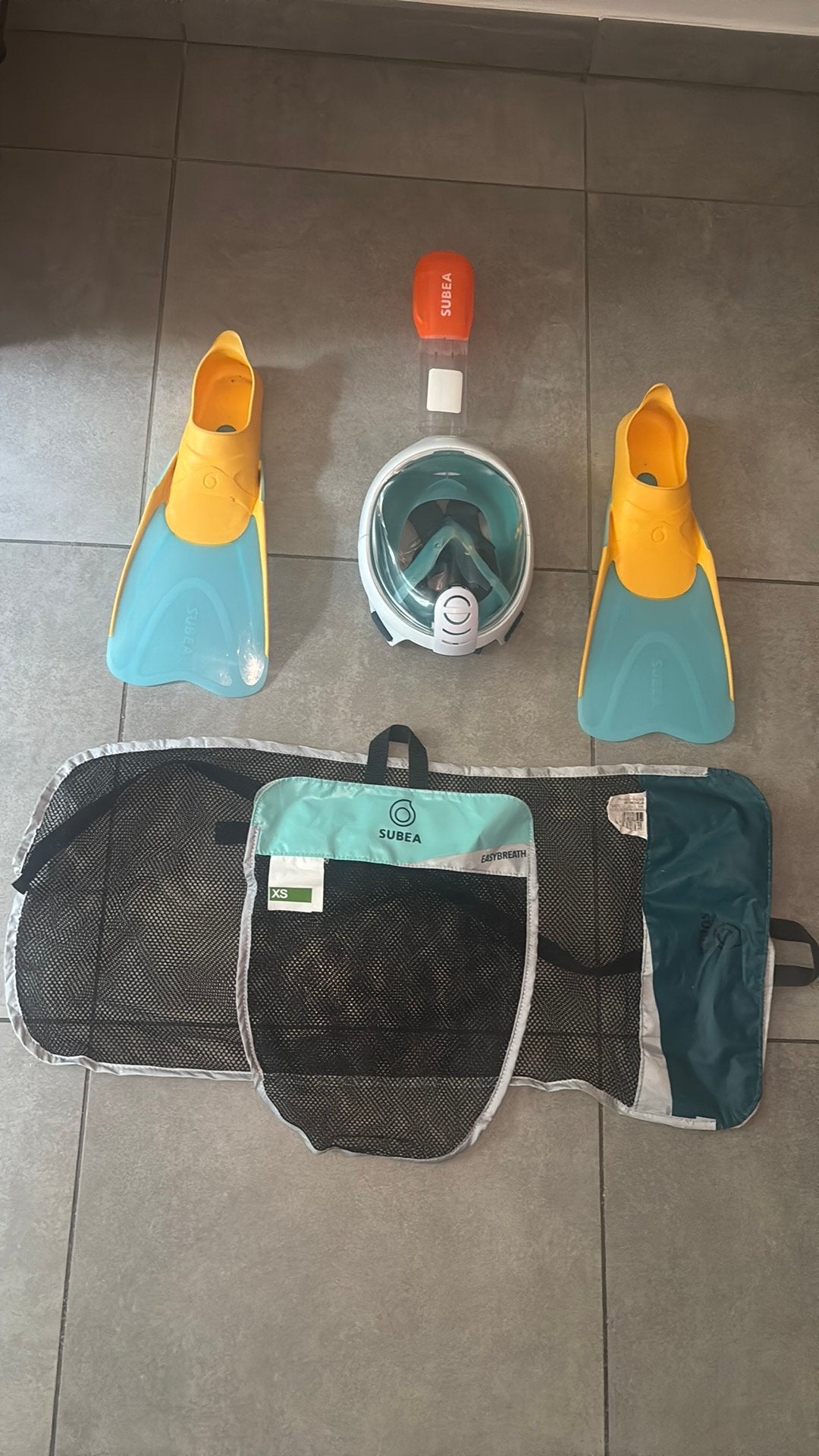 Complete snorkelset subea blauw-geel - xs, Watersport en Boten, Ophalen, Zo goed als nieuw, Snorkelset