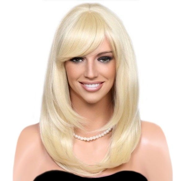 Pruik schouderlengte lichtblond steil haar Lollipop kleur 61, Verzenden, Nieuw