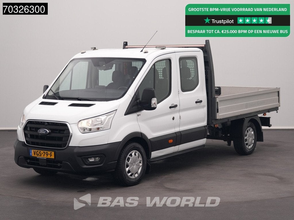 Ford Transit 130pk Dubbel Cabine Open Laadbak Trekhaak Navi, Stof, Euro 6, 4 cilinders, Wit