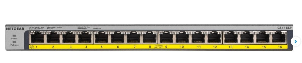 Netgear Switch 16 poort POE GS116LP, Computers en Software, Netwerk switches, Ophalen of Verzenden, Zo goed als nieuw