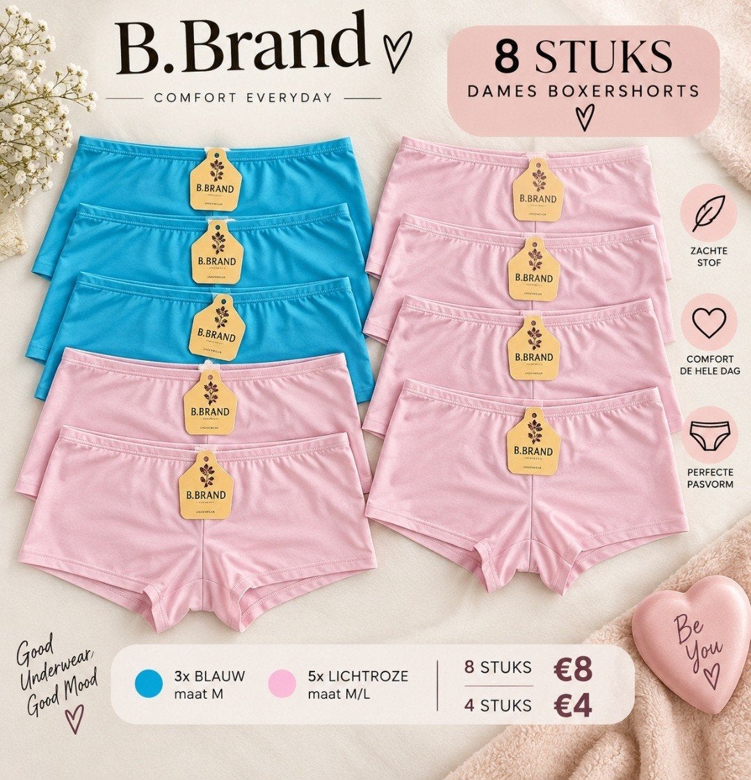 Lot de 8 nouveaux boxers B.Brand, taille M, également dispon, B.Brand, Enlèvement ou Envoi, Multicolore, Pantalon ou Short