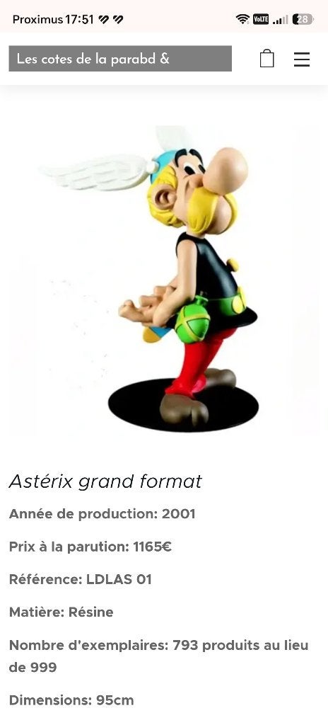 Astérix résine  Leblon Deliene, Collections, Enlèvement, Astérix et Obélix, Comme neuf, Statue ou Figurine