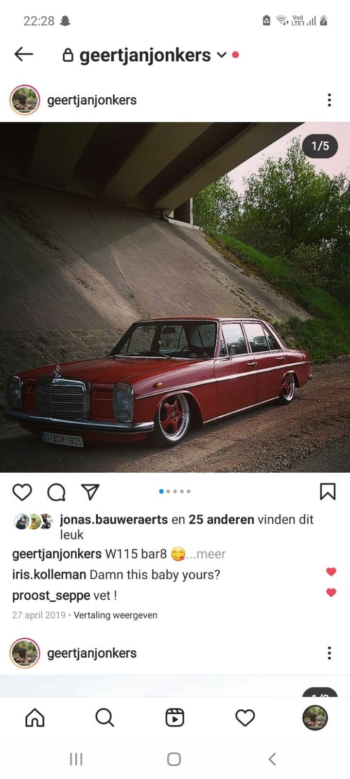 rh velgen ,komen van Mercedes bar 8 /w115, Ophalen