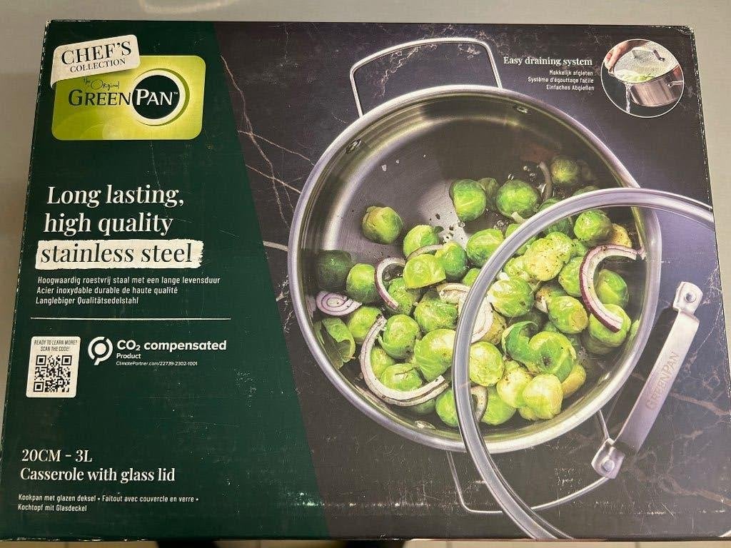 casserole greenpan with glass lid  20 cm  3l, Huis en Inrichting, Ophalen of Verzenden, Nieuw, GreenPan