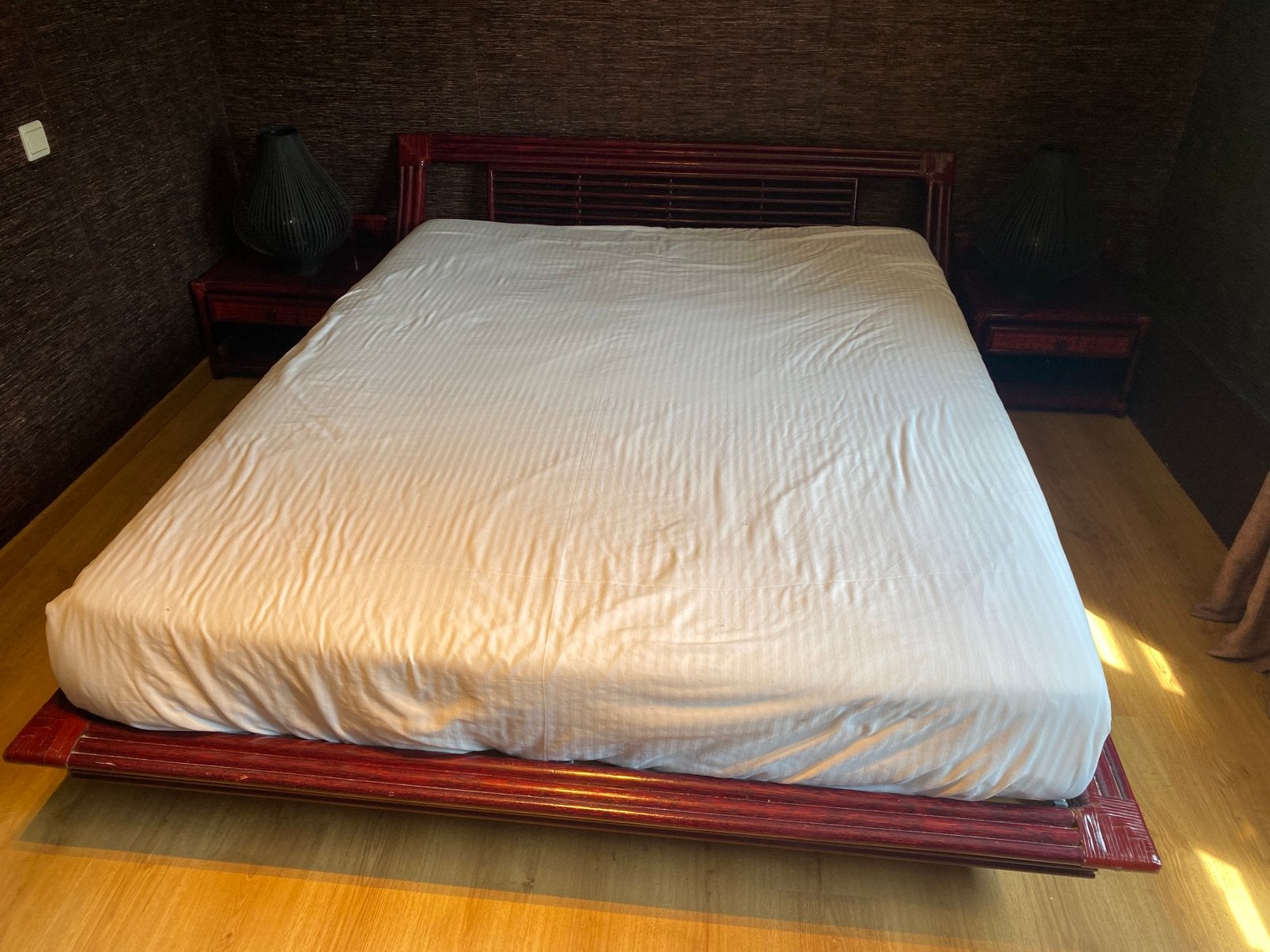 Luxe Maugrion Slaamkamerset Bamboe/Rotan Kersenkleur 160x200, Enlèvement, Comme neuf, 200 cm