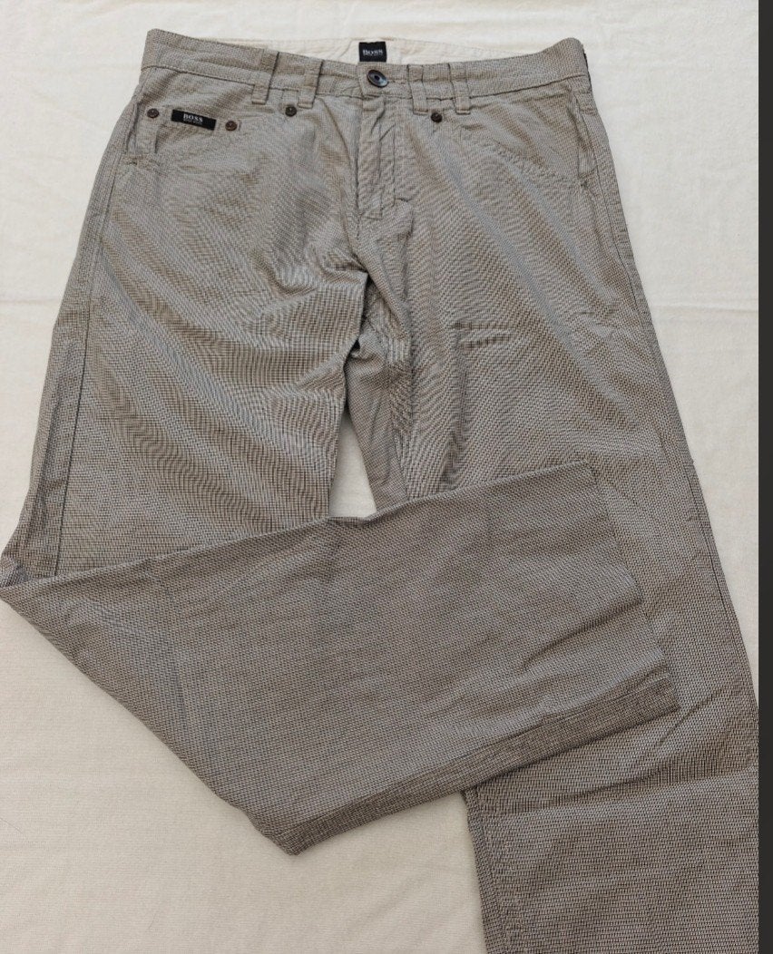 Hugo Boss Michigan pantalon homme vintage W31 L34 à carreaux, Ophalen of Verzenden, Zo goed als nieuw, Beige, Boss
