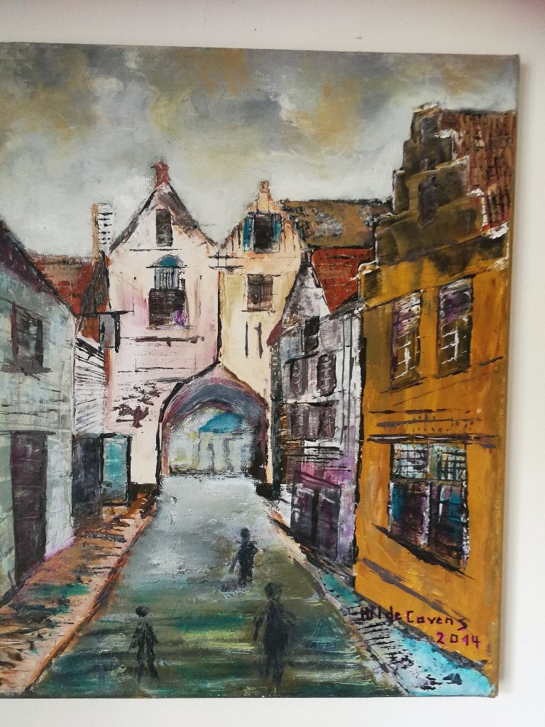 Schilderij 'stadspoort' olieverf paletmes, nieuw., Antiek en Kunst, Kunst | Schilderijen | Modern, Ophalen, Olieverf