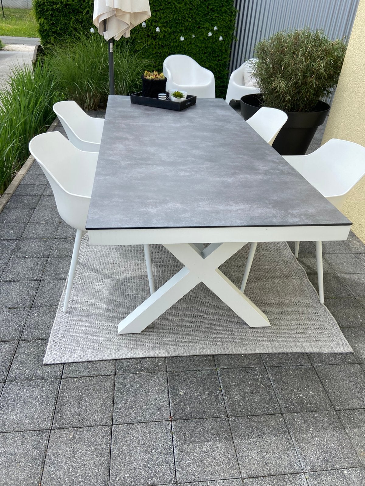 Tuinset aluminium van Exterioo 6 stoelen erbij, Tuin en Terras, Picknicktafels, Ophalen, Zo goed als nieuw, Aluminium