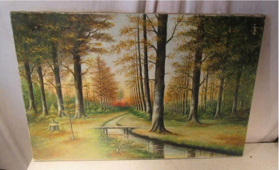Belle œuvre peinte ancienne « Beek et la forêt » - H Arren, Antiquités & Art, Art | Peinture | Classique, Enlèvement ou Envoi