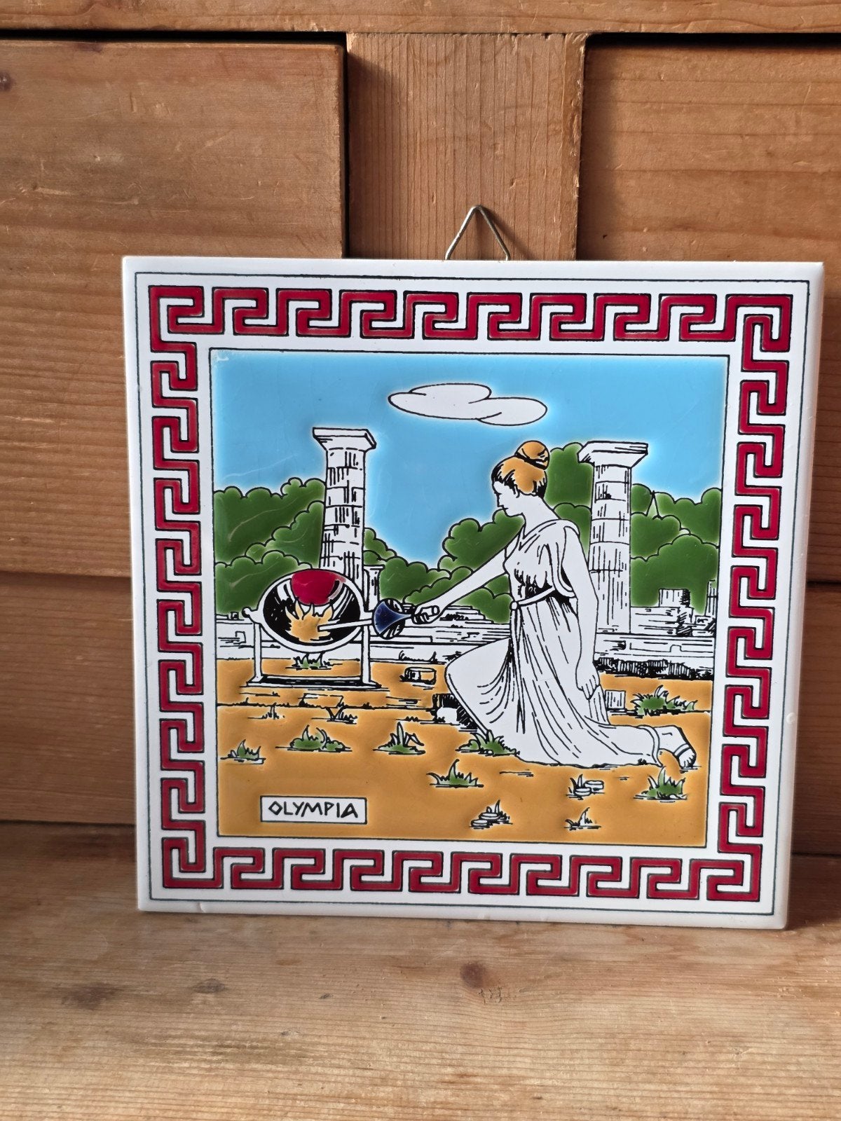 Vintage keramische wandplaat — Olympia Greece, Vintage, Ophalen of Verzenden, Wandtegel