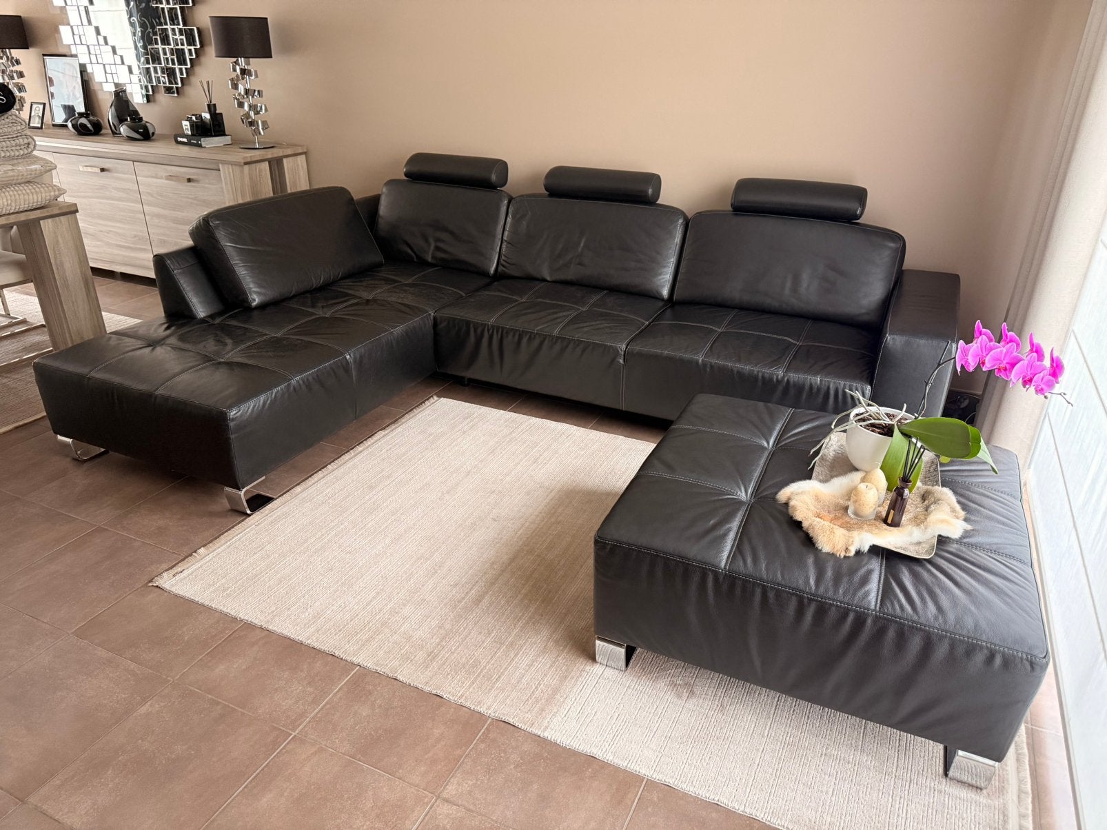 Coin salon complet en cuir noir, Maison & Meubles, Canapés | Coins salons complets, Utilisé, Cuir, Enlèvement