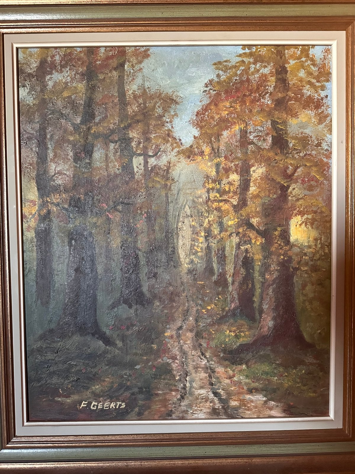 Olieverfschilderij getiteld 'Boslandschap met laan', Ophalen