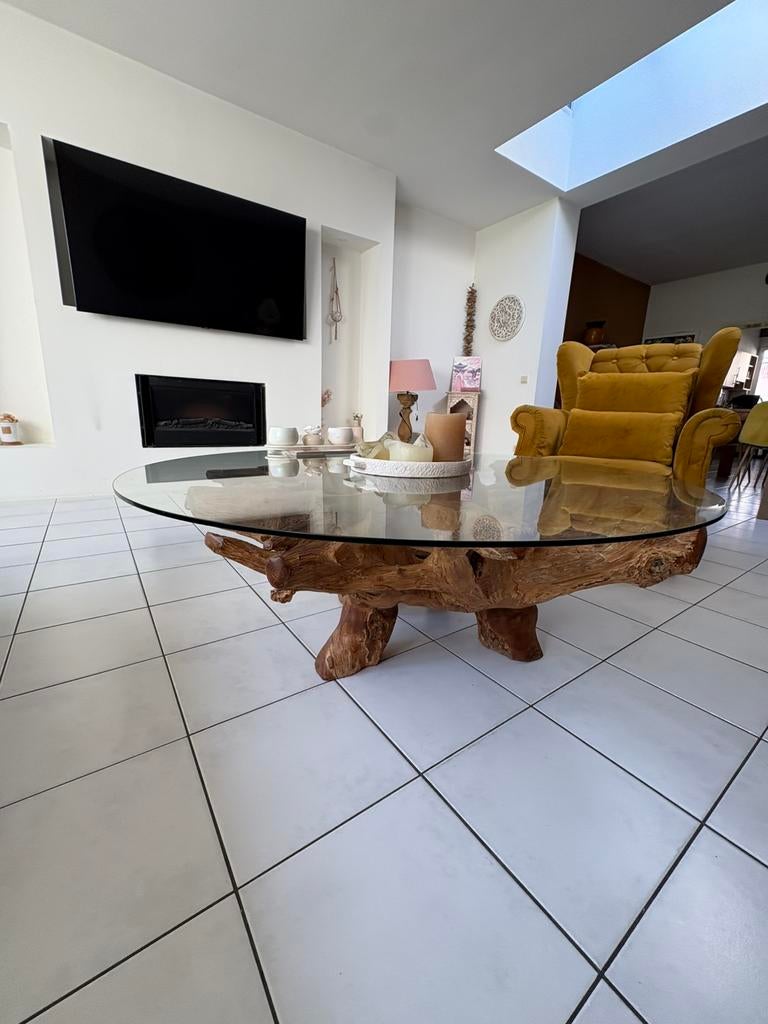 Table vitree en bois massif brute, Enlèvement, Utilisé