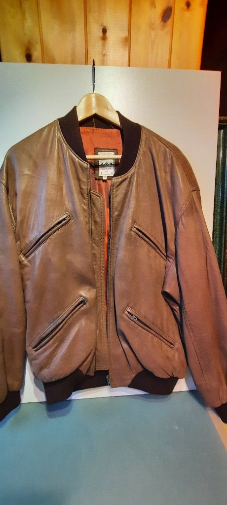 Leren jas - 50, Bruin, Maat 48/50 (M), Ophalen of Verzenden, Gedragen