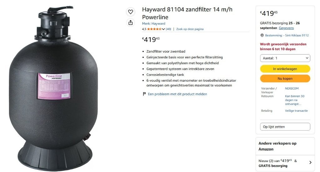 Hayward 81104 zandfilter 14 m/h Powerline, Enlèvement, Neuf, Filtre