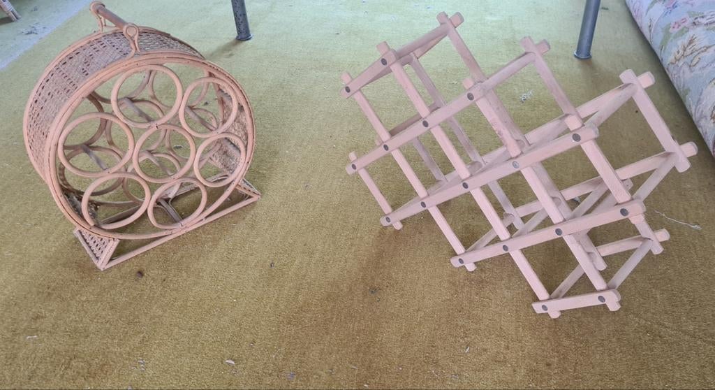 porte-bouteilles vintage en rotin et cannage, Ophalen