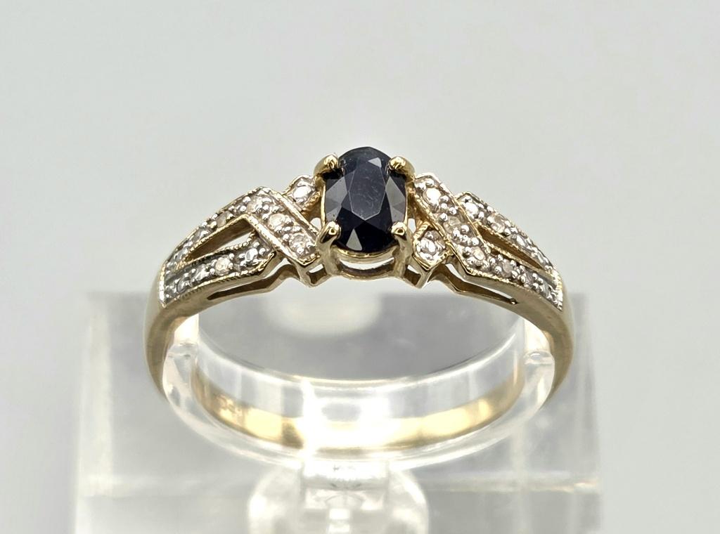 Gouden Vintage ring edelsteen saffier en diamant. 2026/312, Handtassen en Accessoires, Antieke sieraden, Ophalen of Verzenden