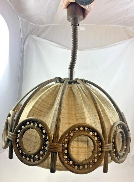 Lampe suspendue vintage Manou en tissu rotin Boho 47cm lampe, Moins de 50 cm, Comme neuf, Tissus, Jaren 70
