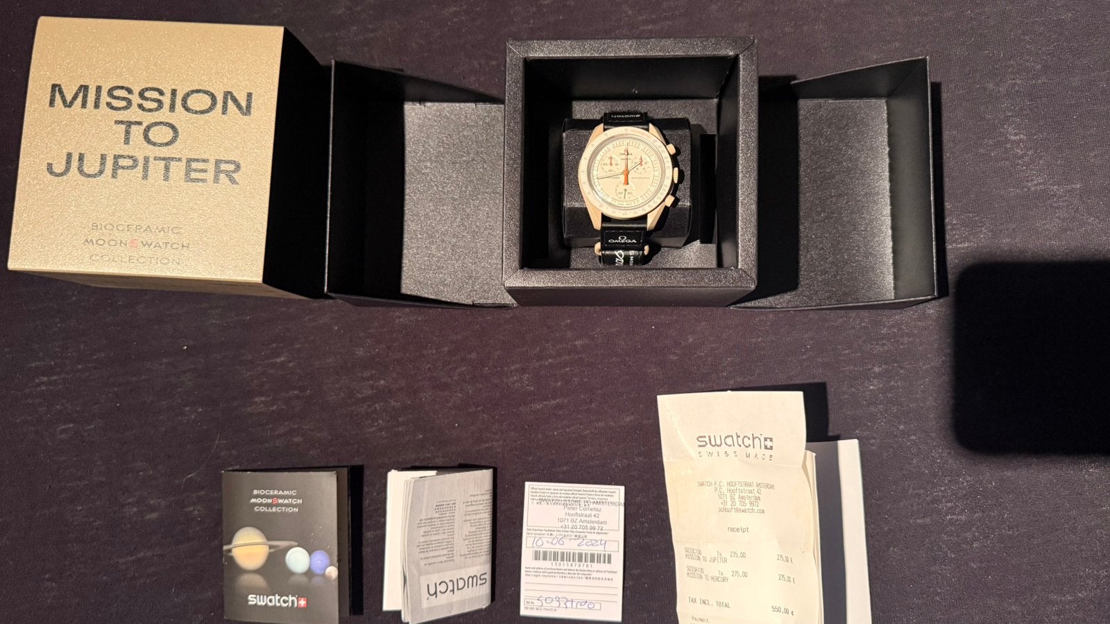Omega x Swatch Moonswatch mission to Jupiter, Handtassen en Accessoires, Horloges | Heren, Ophalen, Zo goed als nieuw, Omega