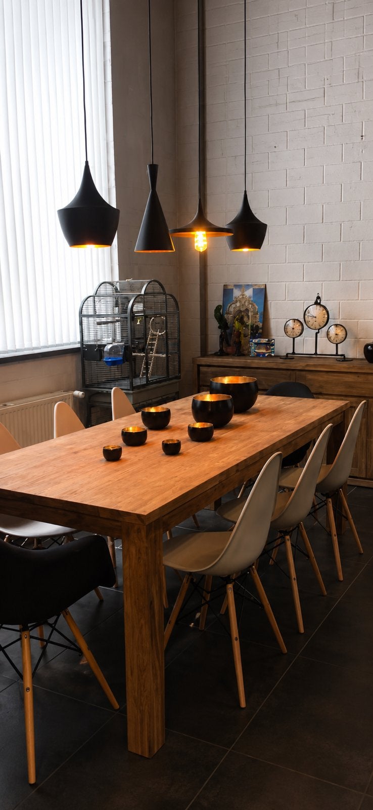 Set van 4 design hanglampen in mat zwart, Huis en Inrichting, Ophalen, Zo goed als nieuw, Metaal, Modern