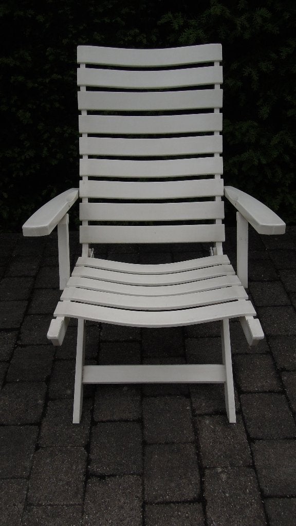Stevige witte tuinzetel & kussen Lawn Comfort, Jardin & Terrasse, Chaises de jardin, Comme neuf, Bois, Pliant, Enlèvement