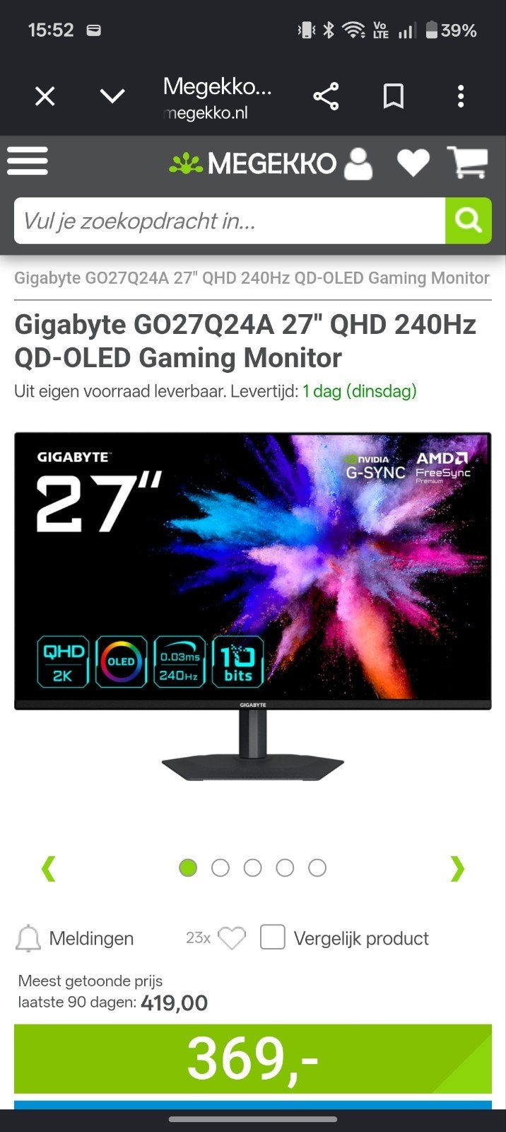 Moniteur de jeu Gigabyte GO27Q24A 27" QHD 240 Hz QD OLED, Gaming, GIGABYTE, Enlèvement ou Envoi, Moins de 1 ms