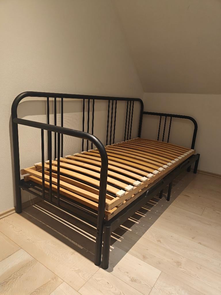 Uitschuifbaar metalen bedframe + lattenbodems, Ophalen, Verstelbaar, Eenpersoons, Zwart