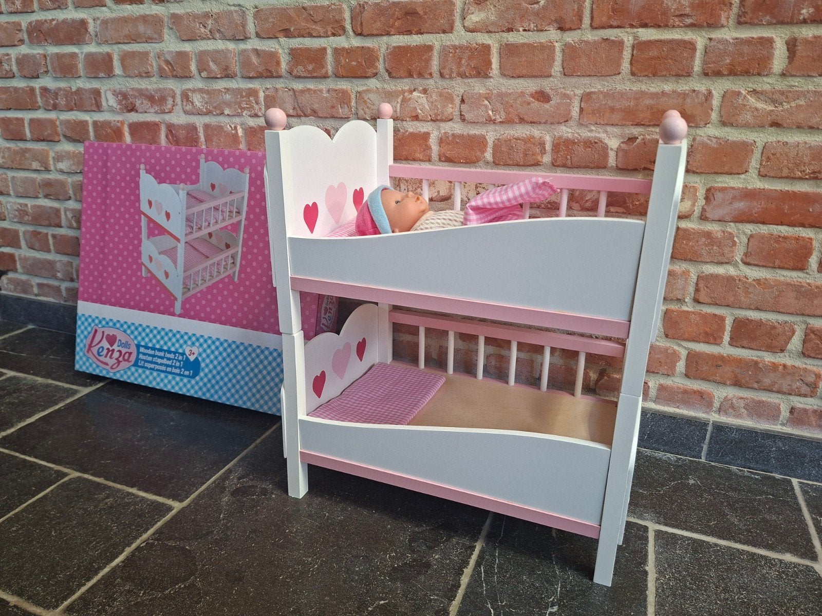 Houten poppen stapelbed van Kenza Dolls inclusief pop., Ophalen, Zo goed als nieuw