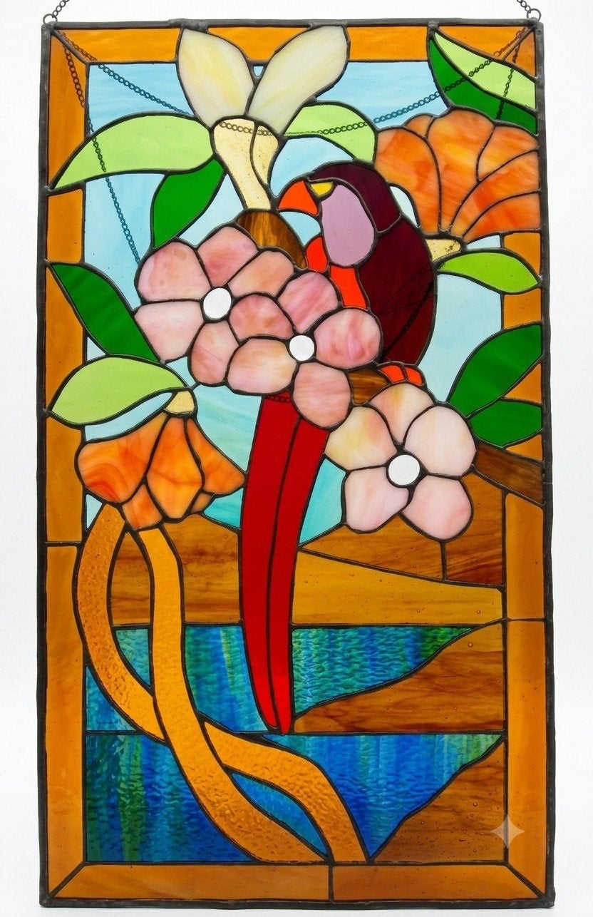 Glas in lood raampje. 58cm x 33cm., Ophalen