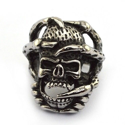 Bague de motard en acier inoxydable griffe et tête de mort, Bijoux, Sacs & Beauté, Bagues, Enlèvement ou Envoi, Neuf, Fer ou Acier