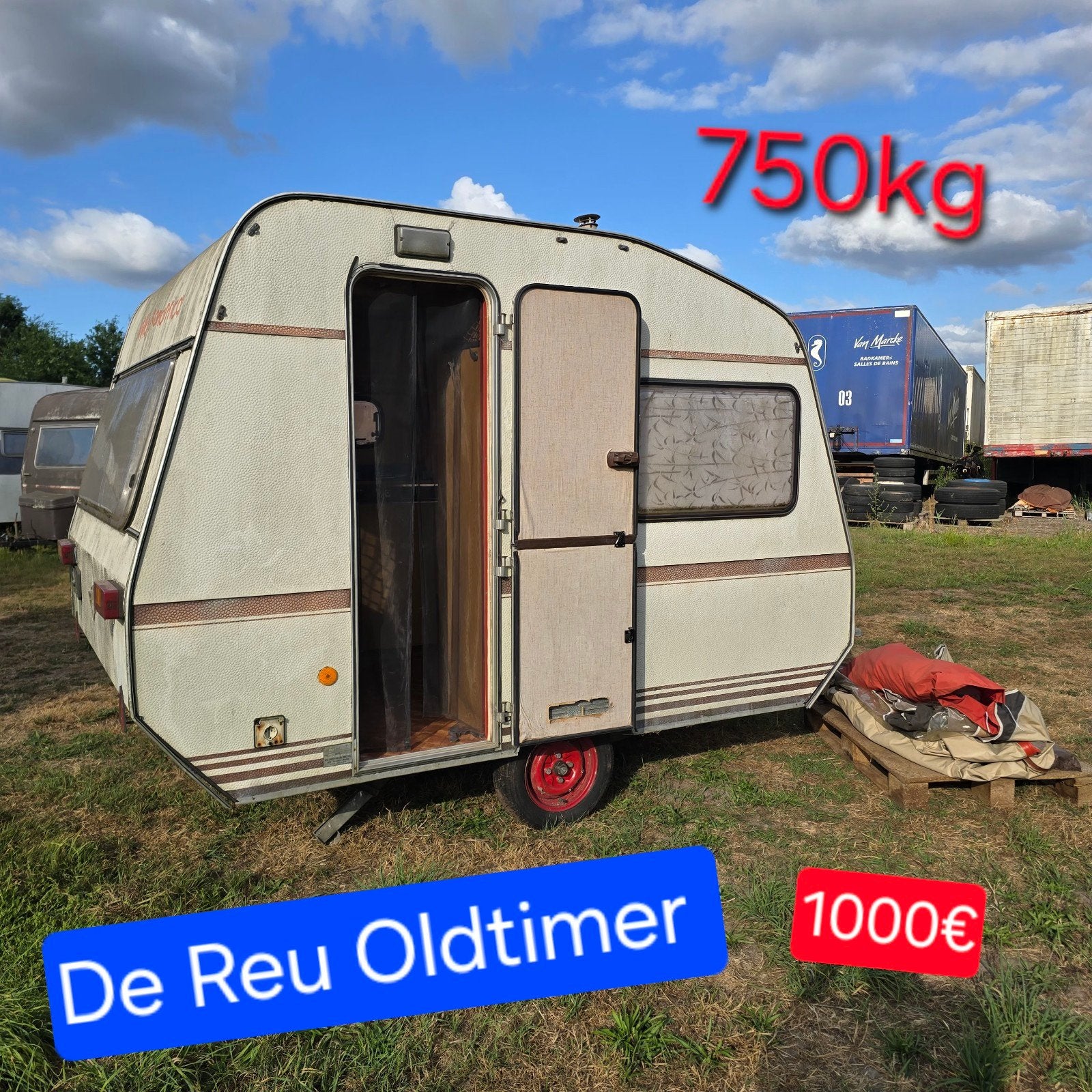 Caravane De Reu Oldtimer, 750 kg, permis de conduire B, food, Caravanes & Camping, Enlèvement