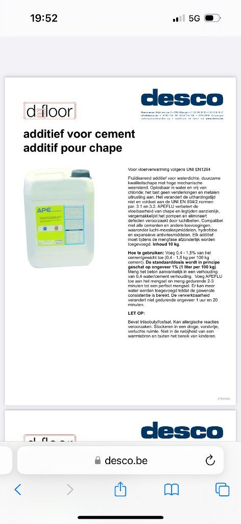 ADDITIEF VOOR CEMENT D-FLOOR 10L, Bricolage & Construction, Chauffage & Radiateurs, Enlèvement, Neuf, Autres types