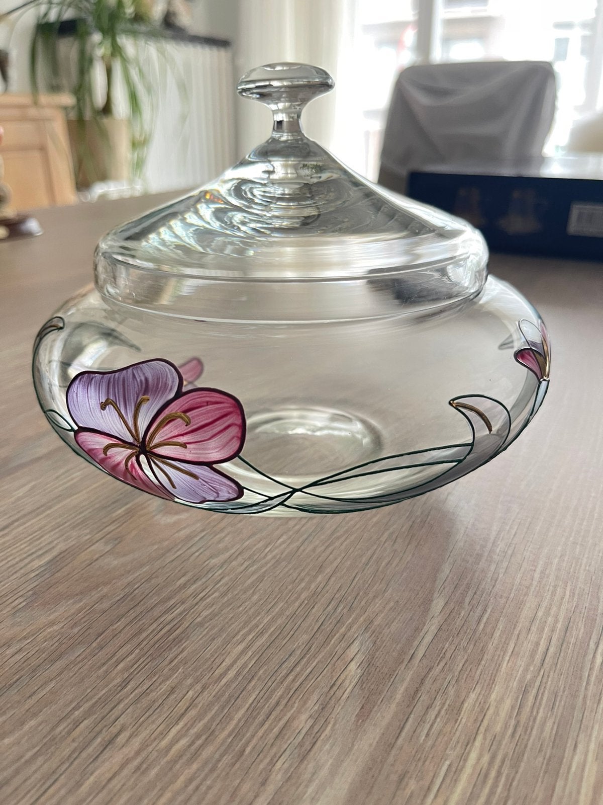 Vintage glazen Bonbonnière / Snoeppot – Tiffany-stijl, Antiek en Kunst, Ophalen of Verzenden