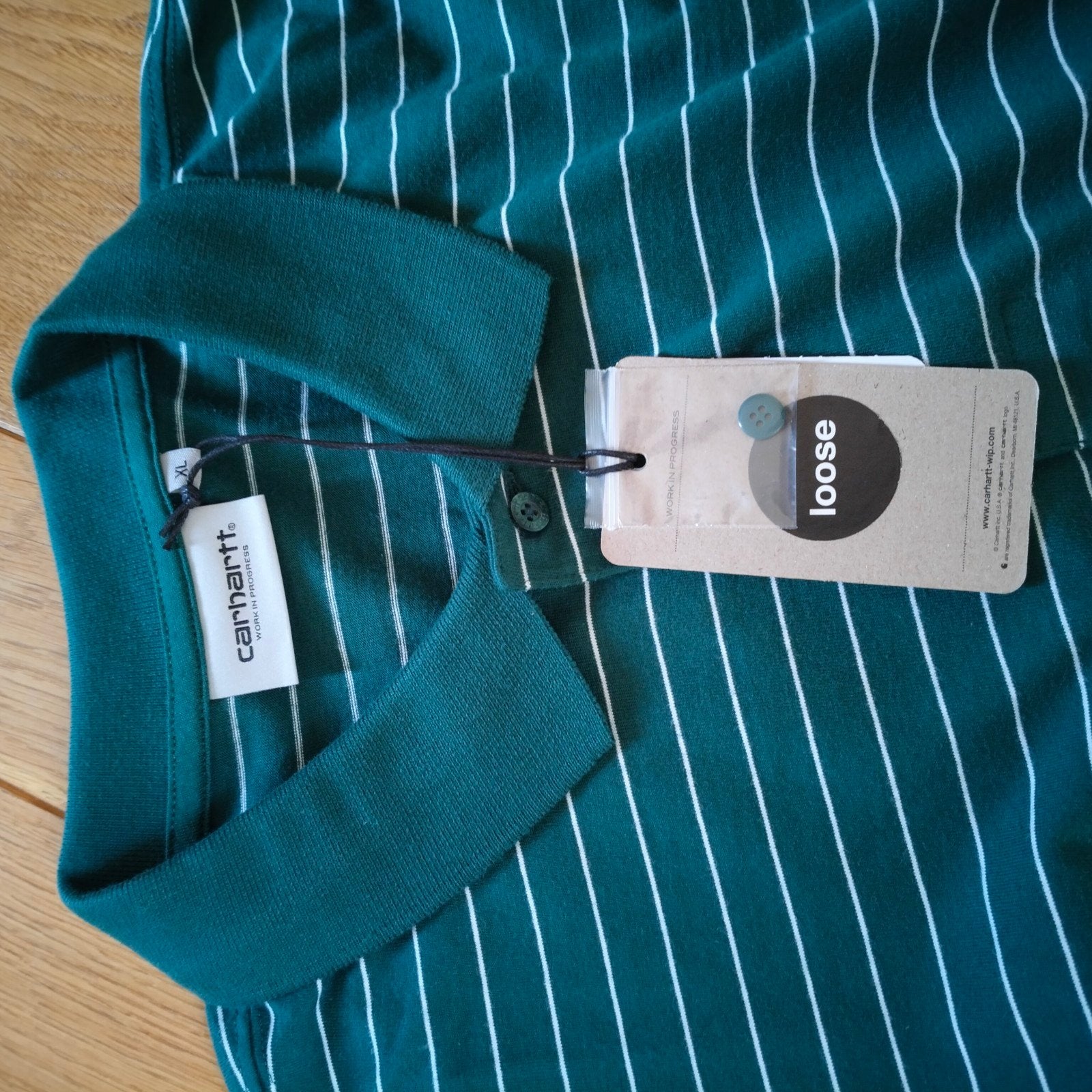 polo Carhartt grien met witte streep, Kleding | Heren, Polo's, Carhartt, Ophalen of Verzenden, Groen, Maat 56/58 (XL)