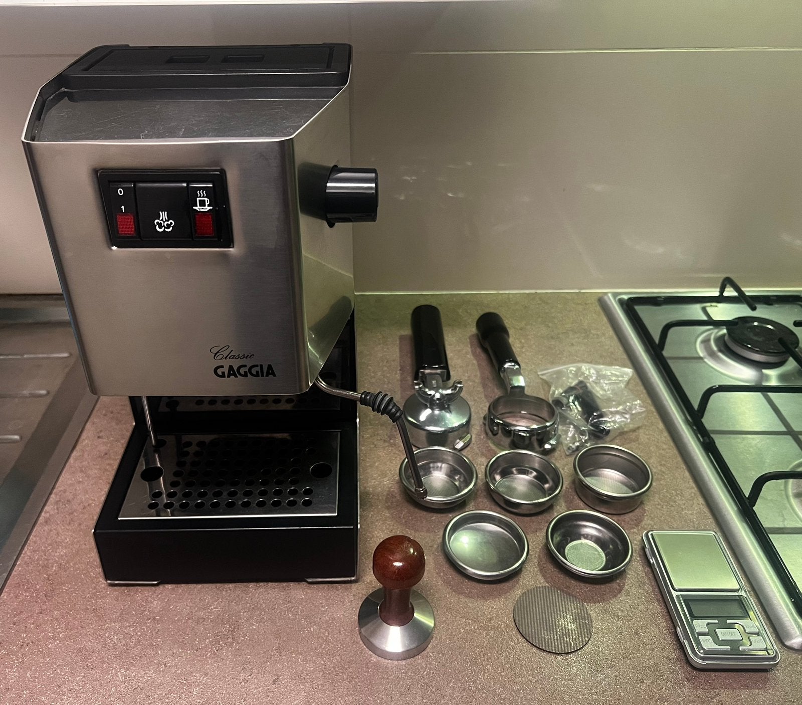 Gaggia Classic met Rancilio Sivia-mondstuk (complete set), Elektronische apparatuur, Ophalen, Zo goed als nieuw