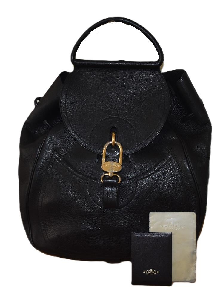 Delvaux Lucifer backpack in zwart leer + spiegel/certificaat, Ophalen, Gebruikt, Zwart, Overige typen