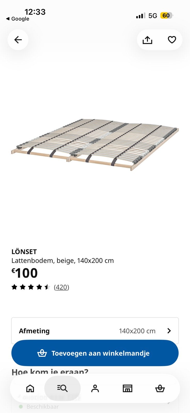 Gratis lattenbodems, Ophalen, Gebruikt, Tweepersoons, 140 cm