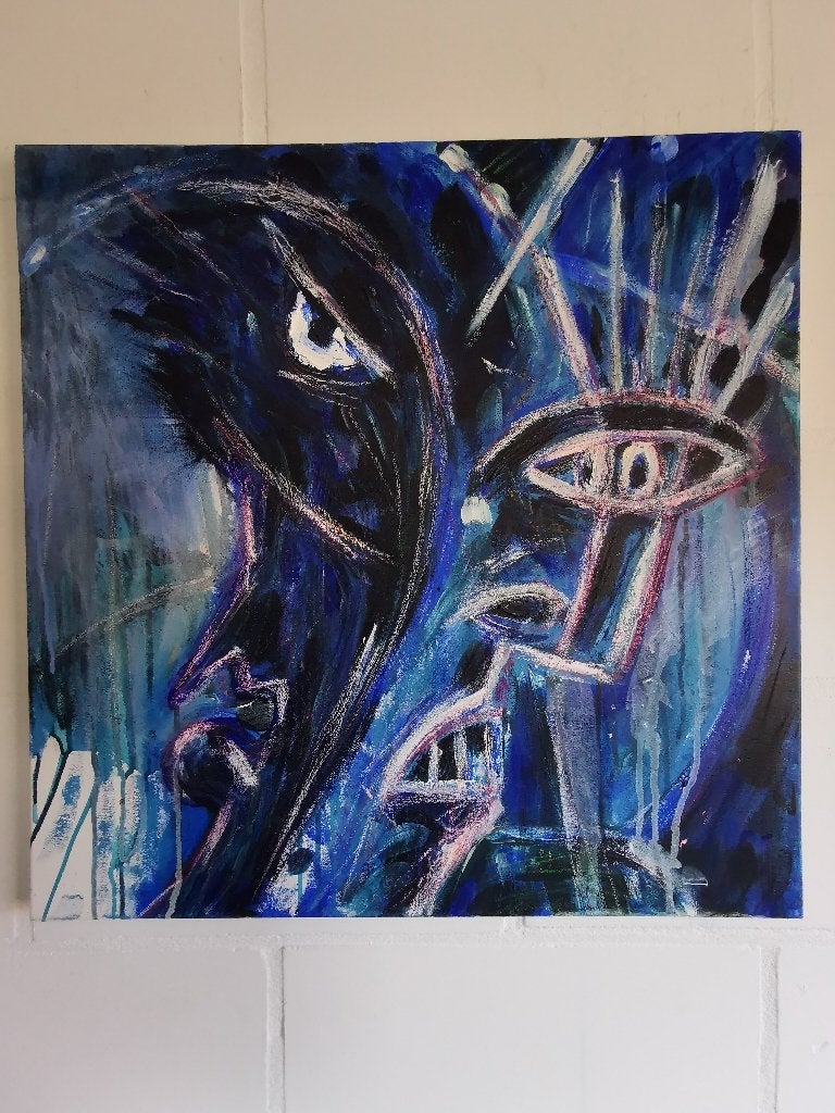 Vechtscheiding 2, Antiek en Kunst, Ophalen, Gesigneerd, Acrylverf, Portret