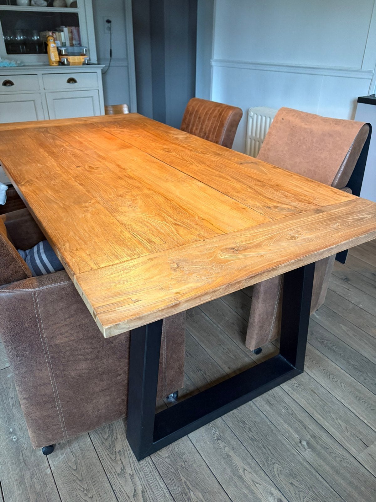 Robuuste eettafel 97 cm / 200, Huis en Inrichting, Ophalen, Teakhout, 50 tot 100 cm, Zo goed als nieuw